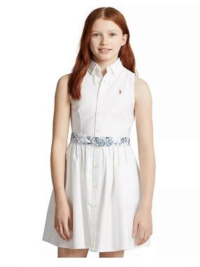 Ralph Lauren White Sleeveless Button-Front Polo Dress with Embroidered Pony